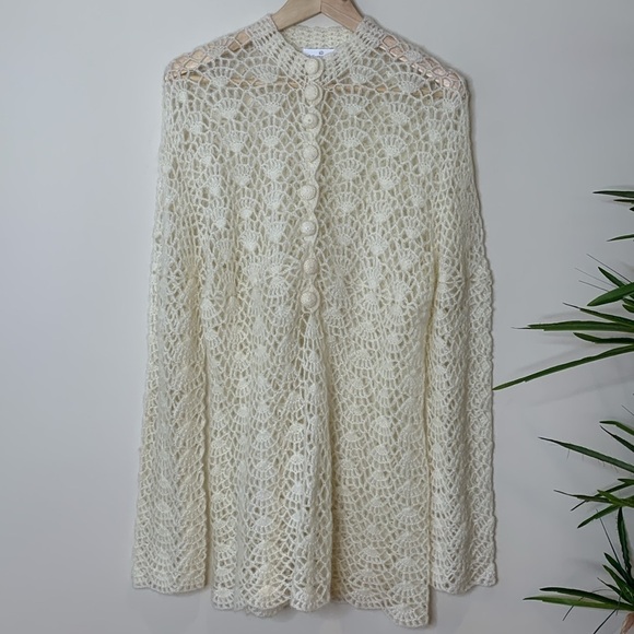 Soft Surroundings Ivory White Open Crochet Knit Scallop Button Tunic Top Sweater - Picture 16 of 17